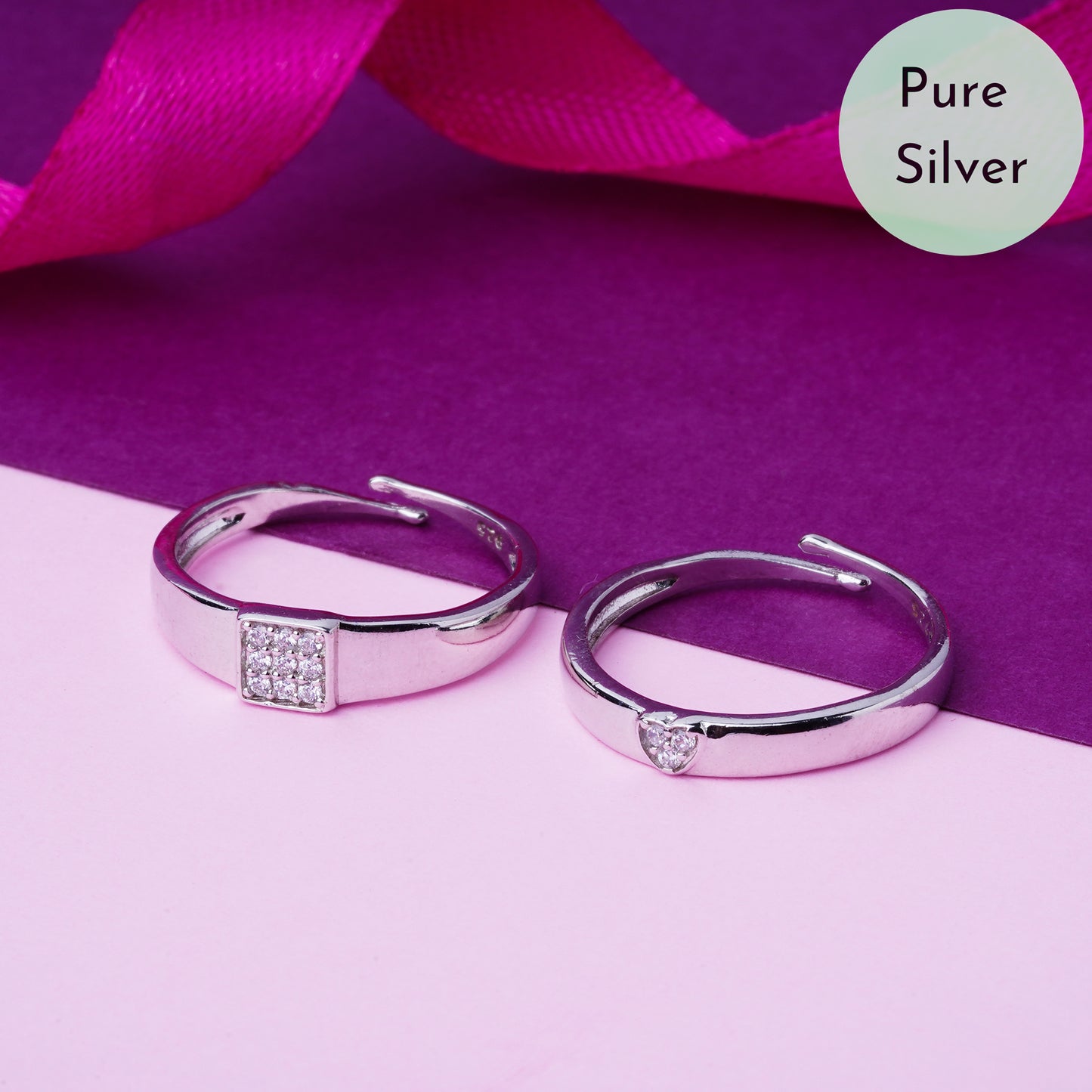 Pure 925 Silver Adjustable Size Couple Rings