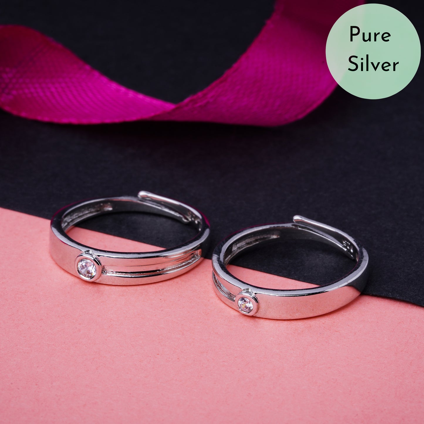 Pure 925 Silver Adjustable Size Couple Rings