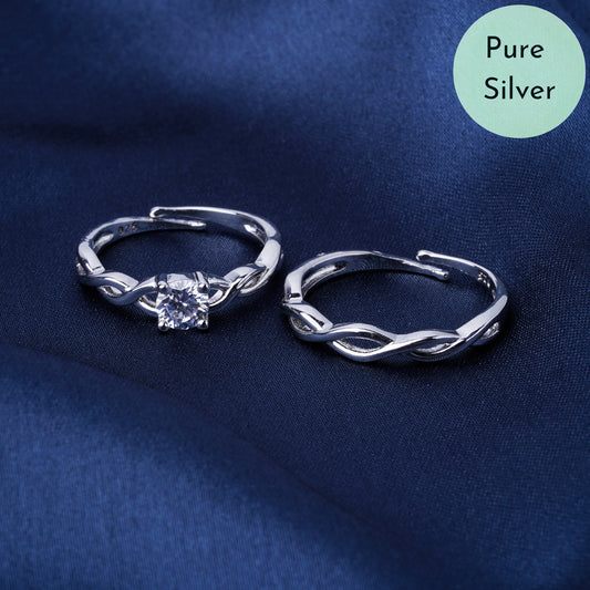 Pure 925 Silver Adjustable Size Couple Rings