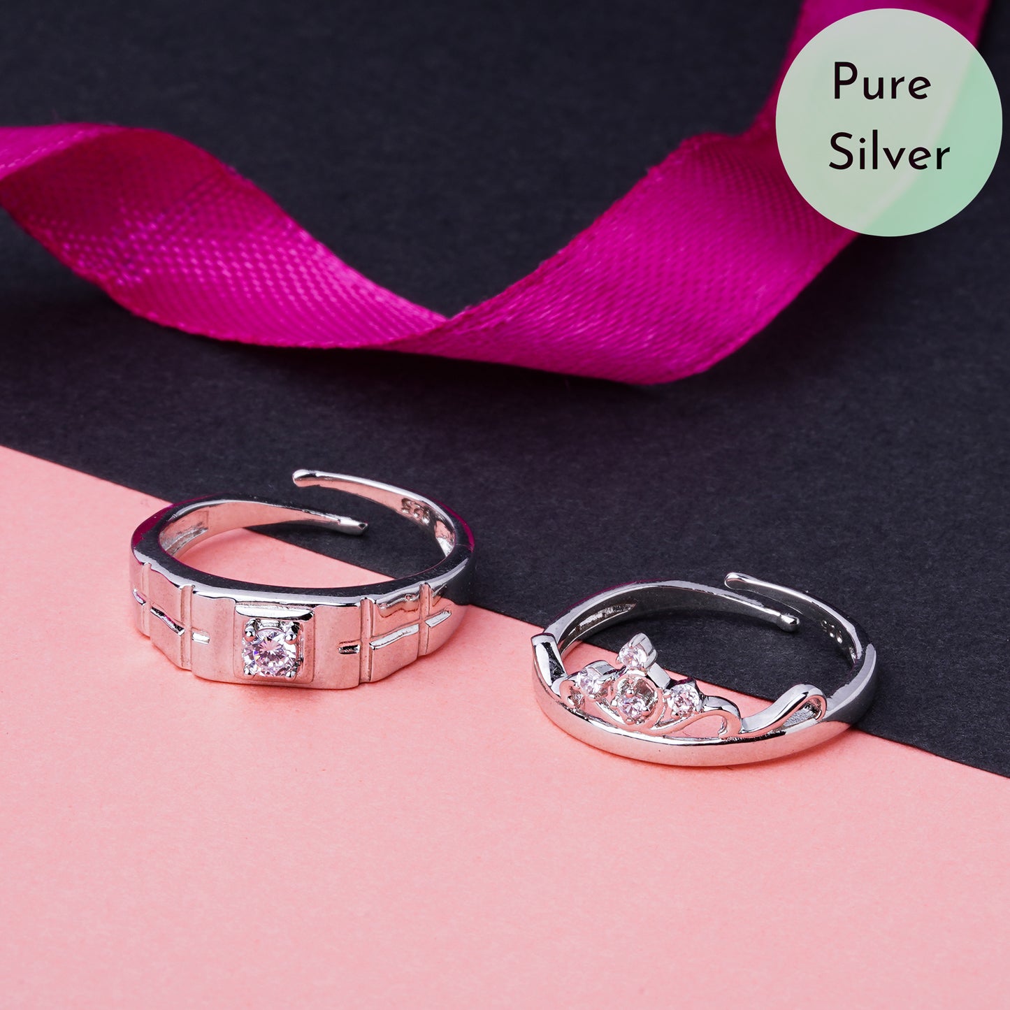 Pure 925 Silver Adjustable Size Couple Rings