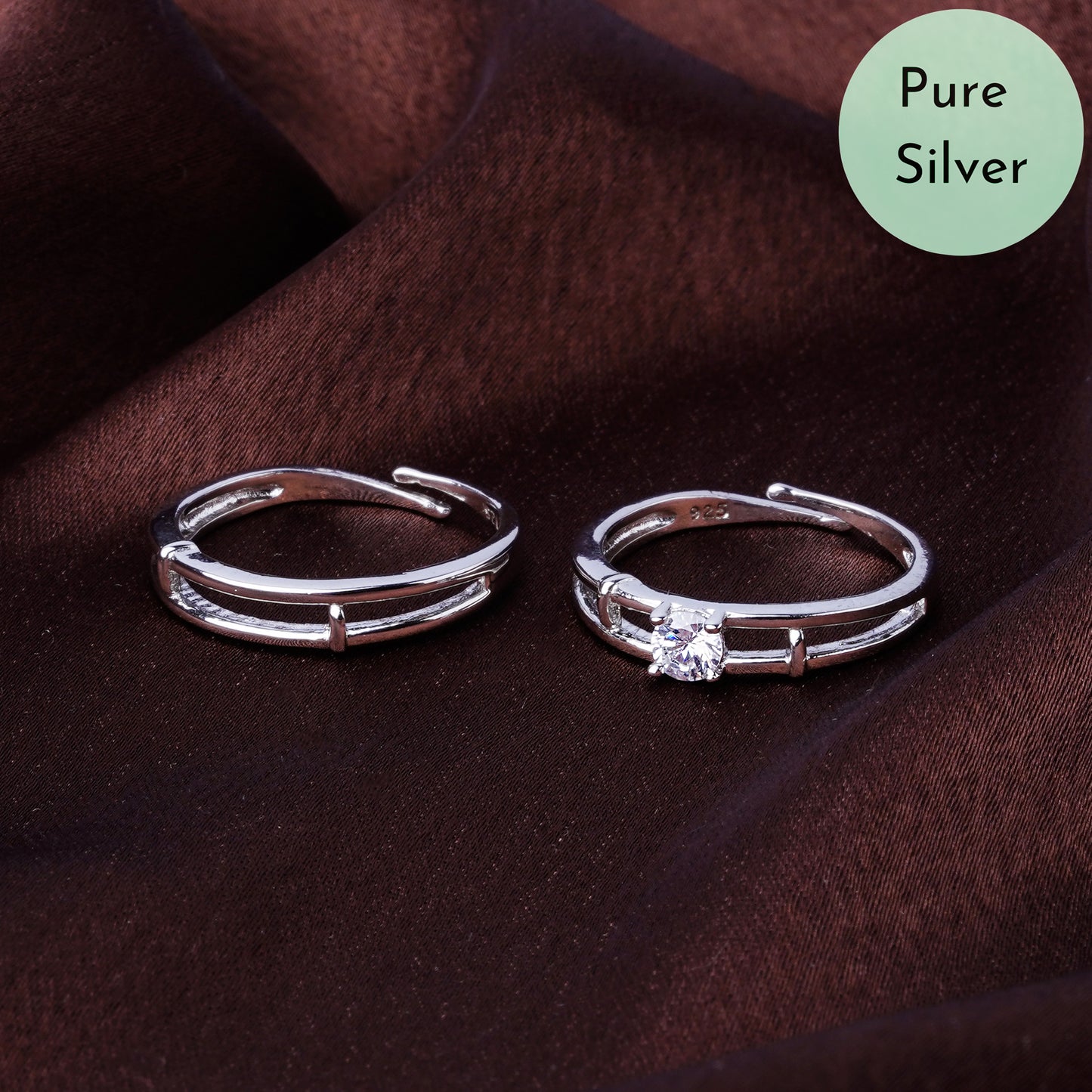 Pure 925 Silver Adjustable Size Couple Rings