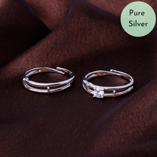 Pure 925 Silver Adjustable Size Couple Rings