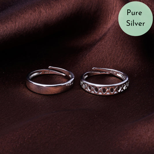 Pure 925 Silver Adjustable Size Couple Rings