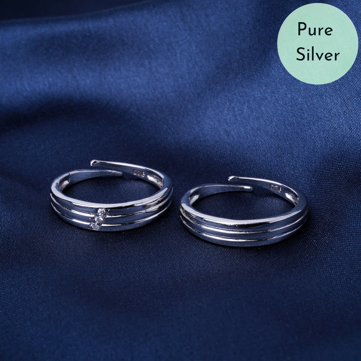 Pure 925 Silver Adjustable Size Couple Rings