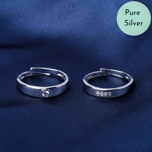 Pure 925 Silver Adjustable Size Couple Rings