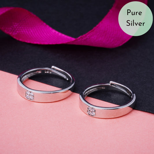 Pure 925 Silver Adjustable Size Couple Rings