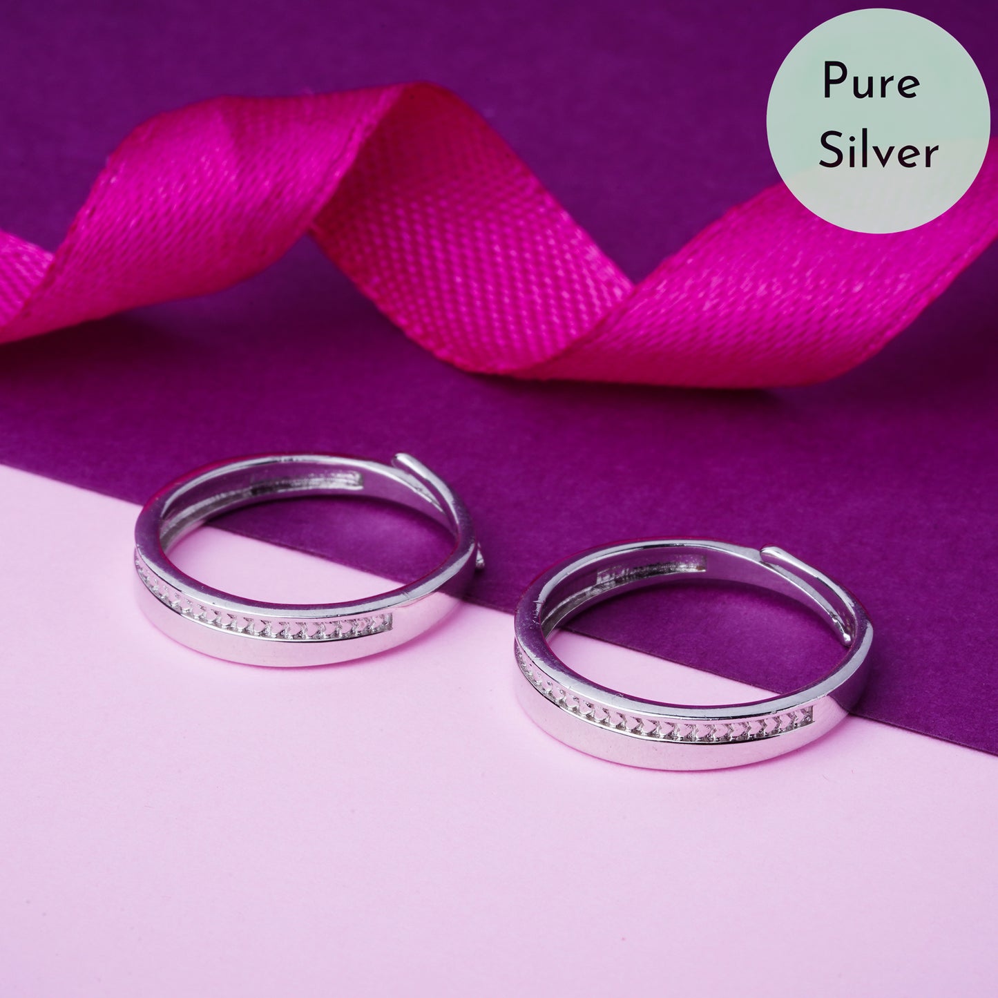 Pure 925 Silver Adjustable Size Couple Rings