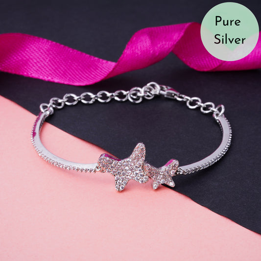 Pure 925 Silver Butterfly Bracelet Adjustable Size for Women & Girls