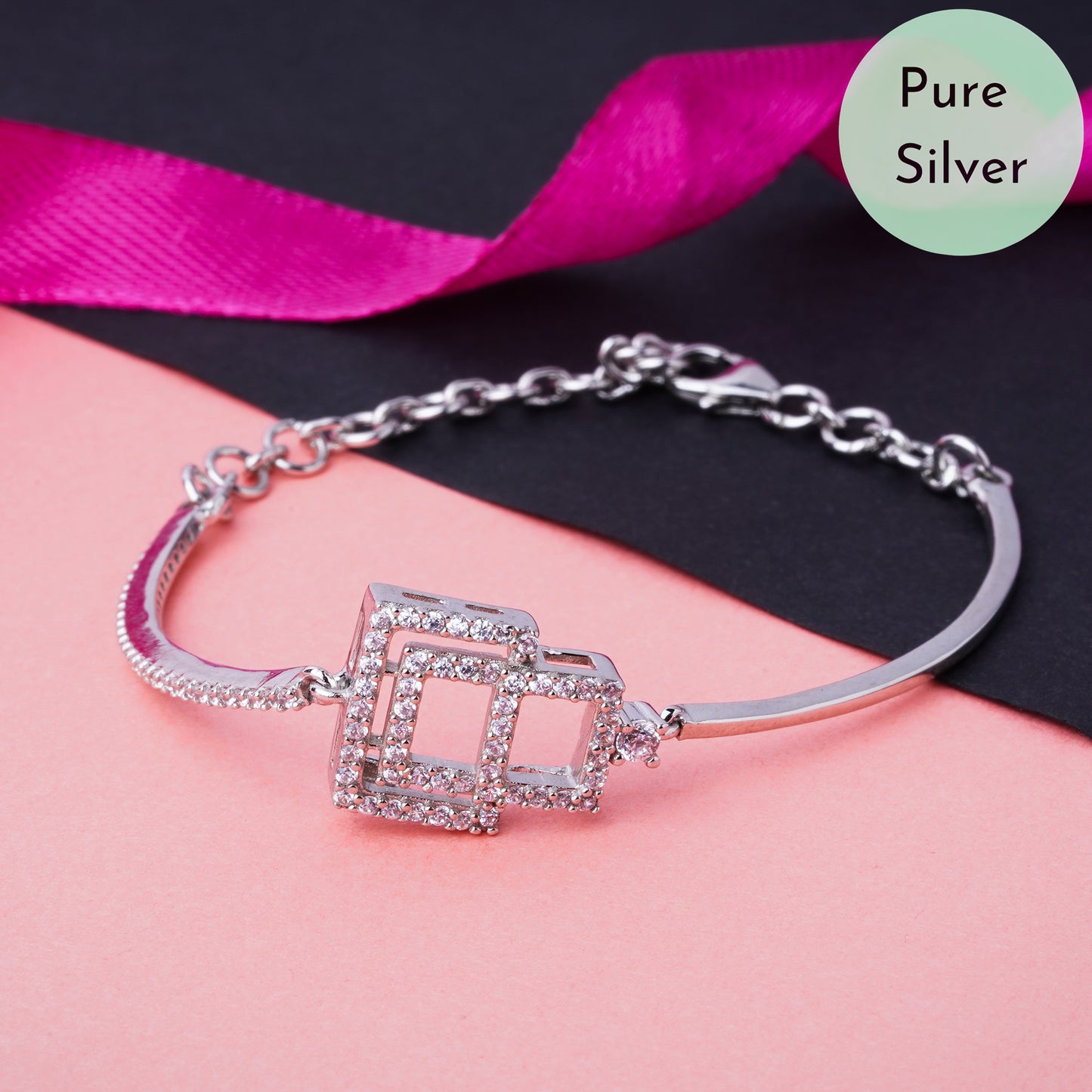 Pure 925 Silver Bracelet Adjustable Size for Women & Girls