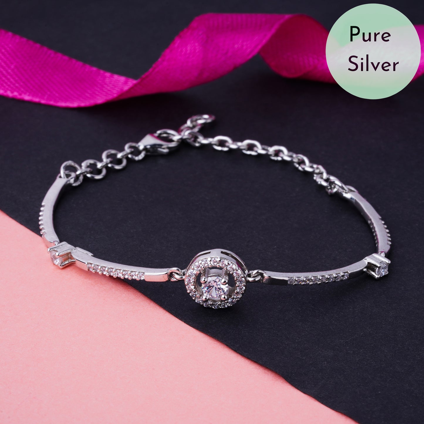 Pure 925 Silver Tennis Bracelet Adjustable Size for Women & Girls