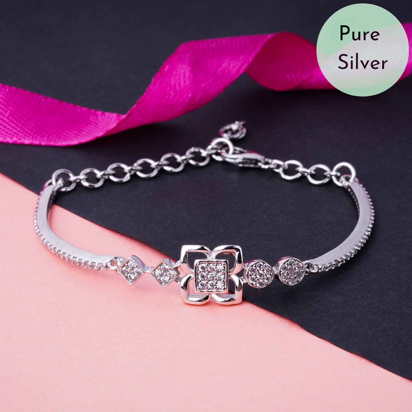 Pure 925 Silver Bracelet Adjustable Size for Women & Girls