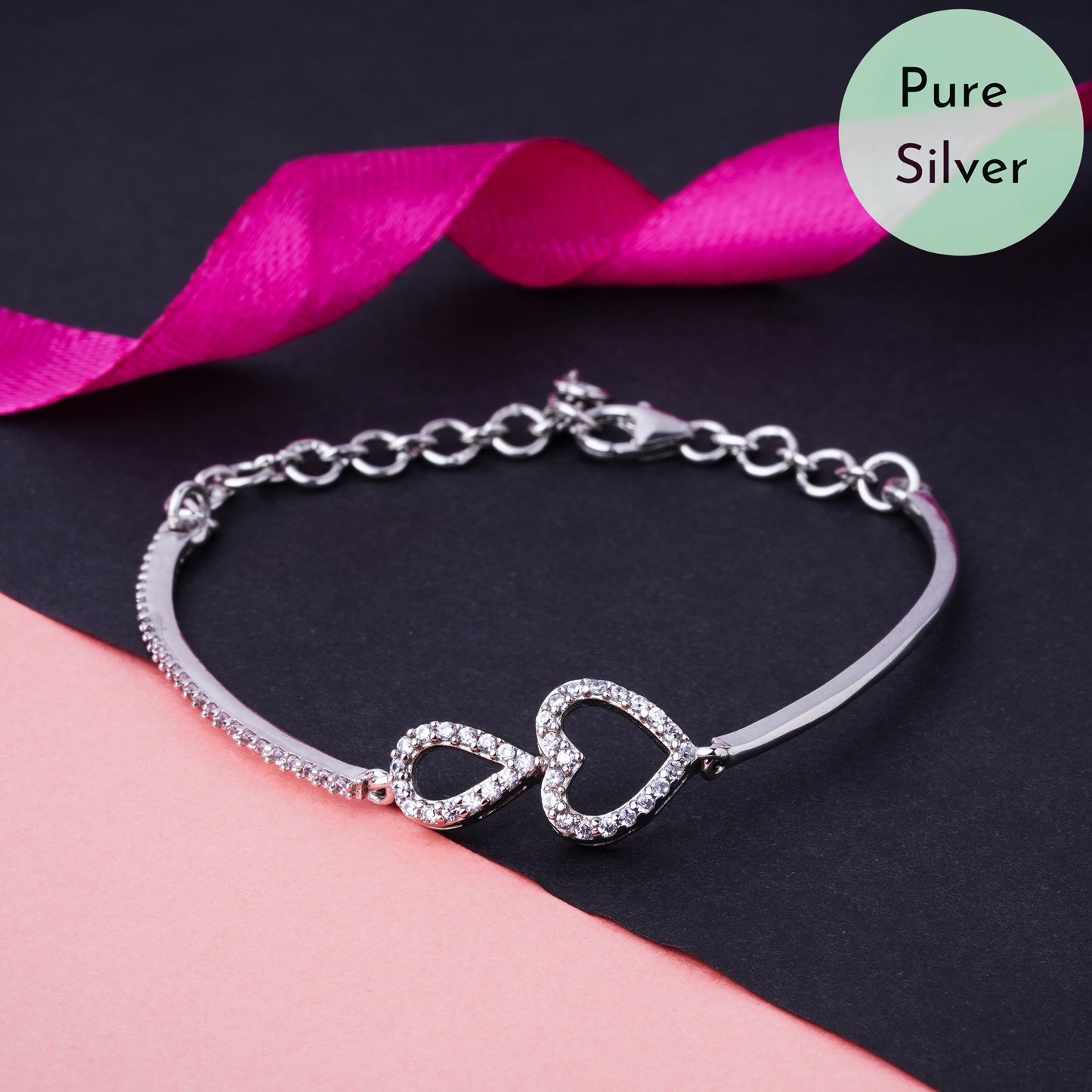 Pure 925 Silver Bracelet Love Adjustable Size for Women & Girls