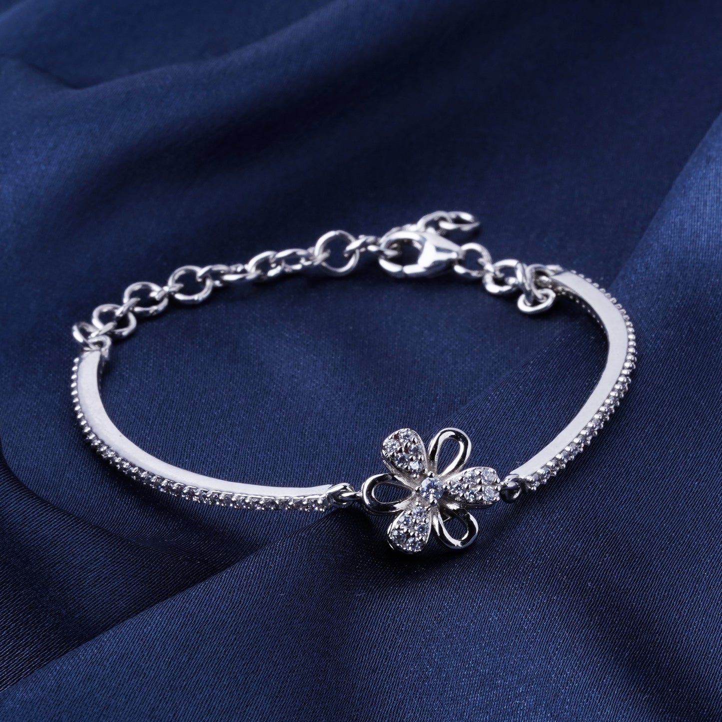 Pure 925 Silver Floral Bracelet Adjustable Size for Women & Girls