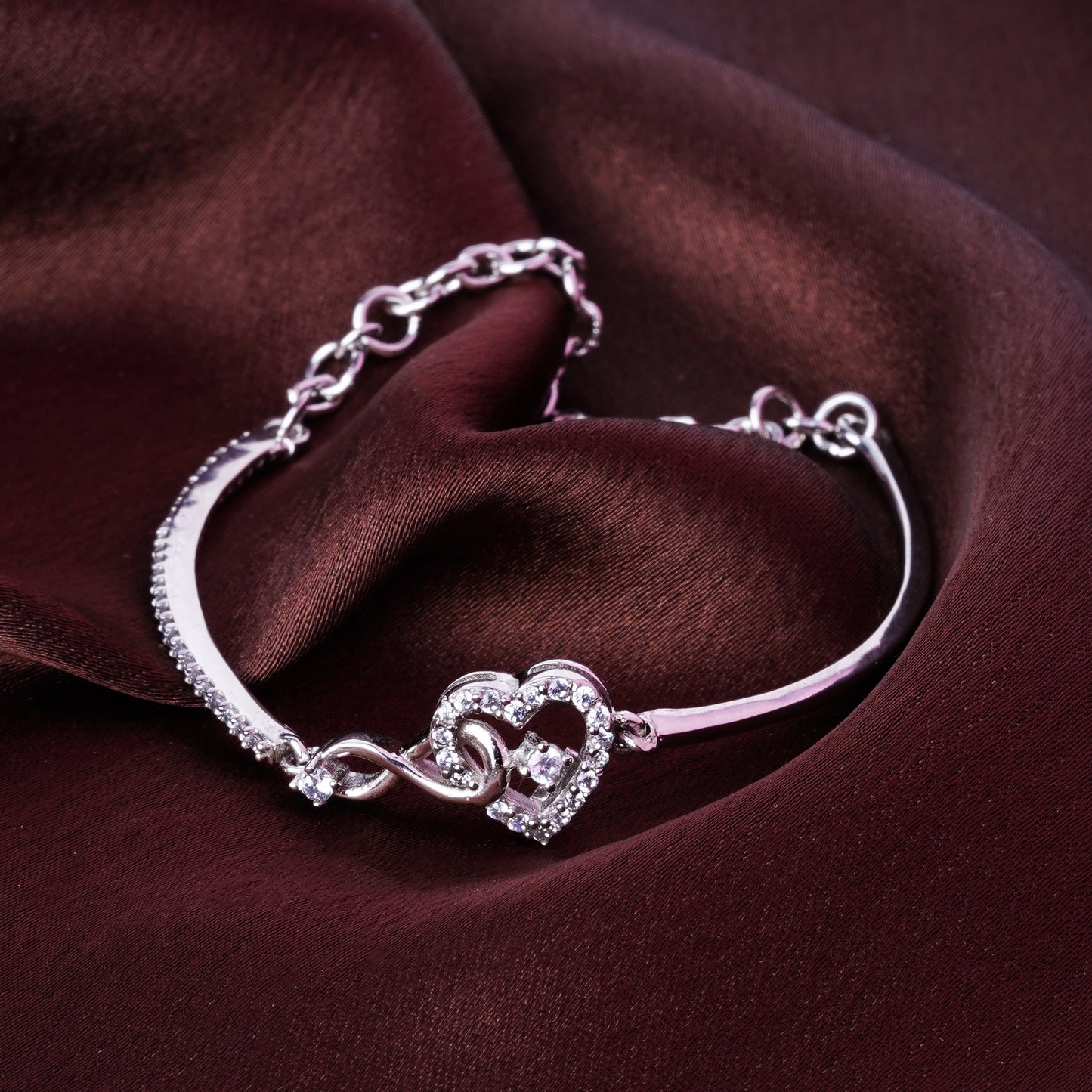 Pure 925 Silver Infinity Heart Adjustable Bracelet for Women & Girls