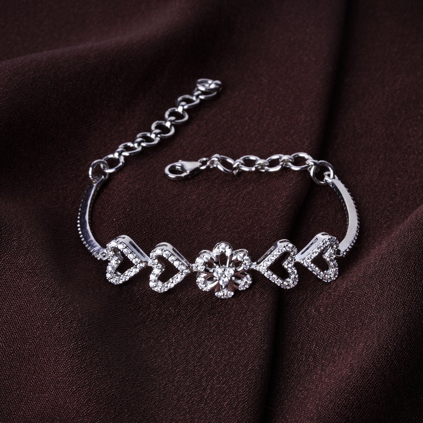 Pure 925 Silver Floral Bracelet Adjustable Size for Women & Girls