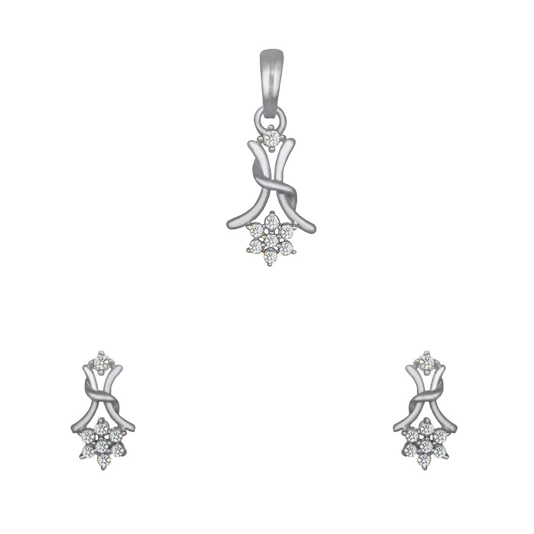 Pure 925 Sterling Silver Pendant With Studs (Earring) Jewellery Set for Women & Girls (Silver)