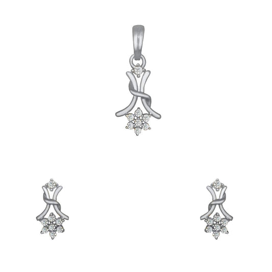 Pure 925 Sterling Silver Pendant With Studs (Earring) Jewellery Set for Women & Girls (Silver)