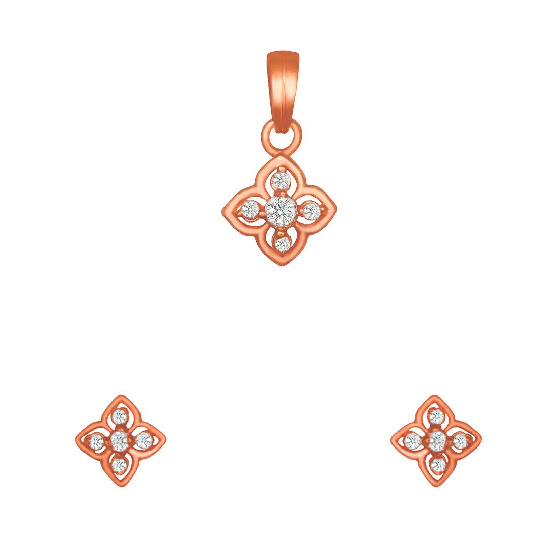 Pure 925 Sterling Silver Flower Shape Pendant With Studs (Earring) in Jewellery Set for Women & Girls (ROSE GOLD)