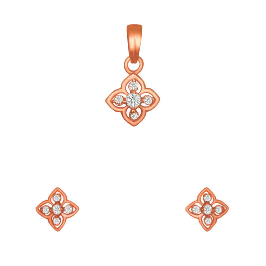 Pure 925 Sterling Silver Flower Shape Pendant With Studs (Earring) in Jewellery Set for Women & Girls (ROSE GOLD)