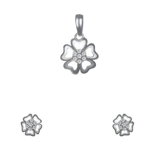 Pure 925 Sterling Silver Heart Shape Pendant With Studs (Earring) in Jewellery Set for Women & Girls (SILVER RHODIUM)