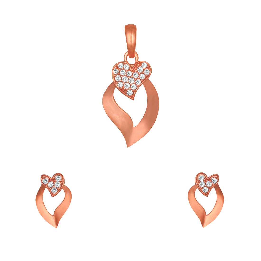 Pure 925 Sterling Silver Heart Shaped Pendant With Studs (Earring) Jewellery Set for Women & Girls (ROSE GOLD)