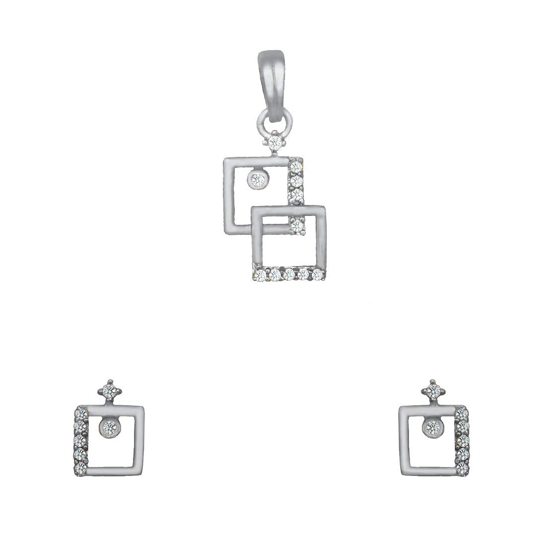 Pure 925 Sterling Silver Pendant With Studs (Earring) Jewellery Set for Women & Girls (Silver Rhodium)