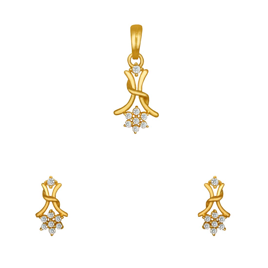 Pure 925 Sterling Silver Pendant With Studs (Earring) Jewellery Set for Women & Girls (Gold)