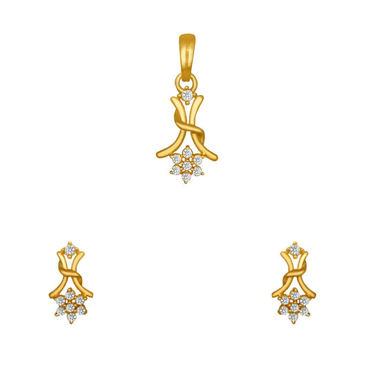 Pure 925 Sterling Silver Pendant With Studs (Earring) Jewellery Set for Women & Girls (Gold)