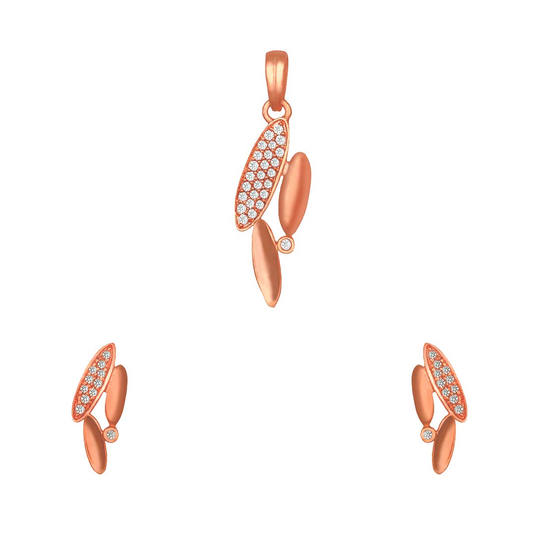 Pure 925 Sterling Silver Pendant With Studs (Earring) Jewellery Set for Women & Girls (ROSE GOLD)