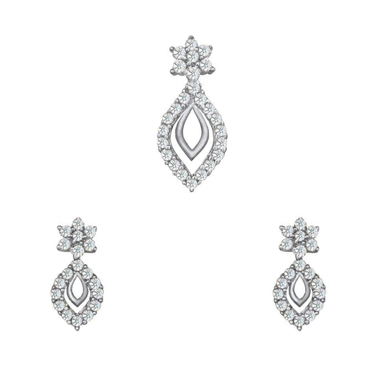 Pure 925 Sterling Silver Pendant With Studs (Earring) Jewellery Set for Women & Girls (SILVER RHODIUM)