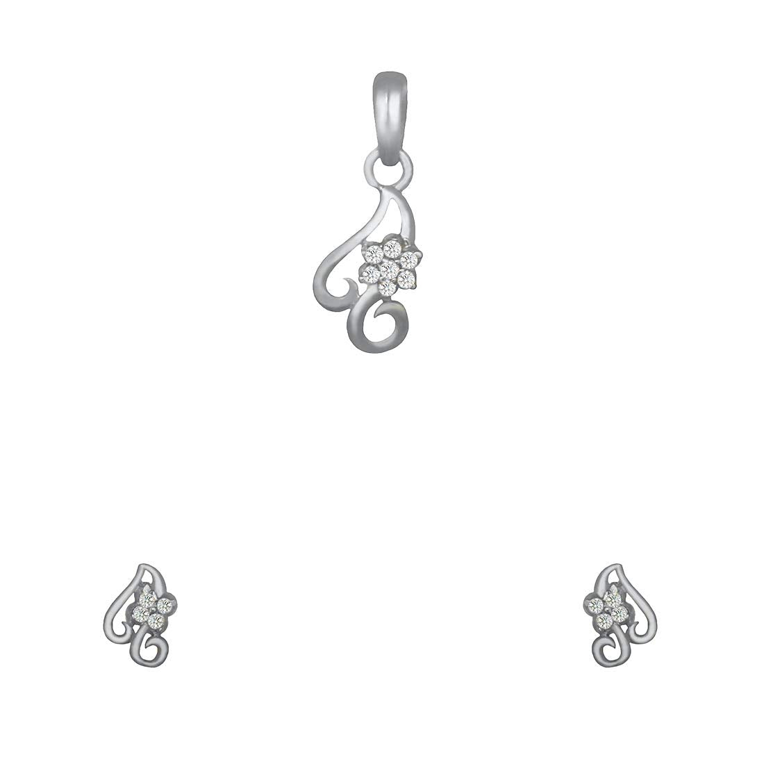 Pure 925 Sterling Silver Pendant With Studs (Earring) Jewellery Set for Women & Girls