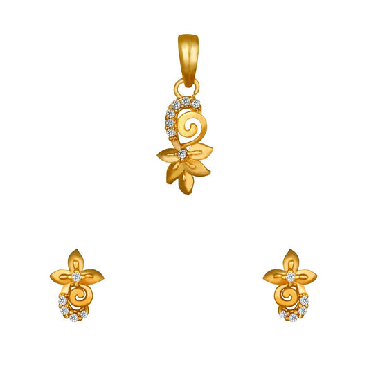 Pure 925 Sterling Silver Flower Shape Pendant With Studs (Earring) in Jewellery Set for Women & Girls (GOLD)