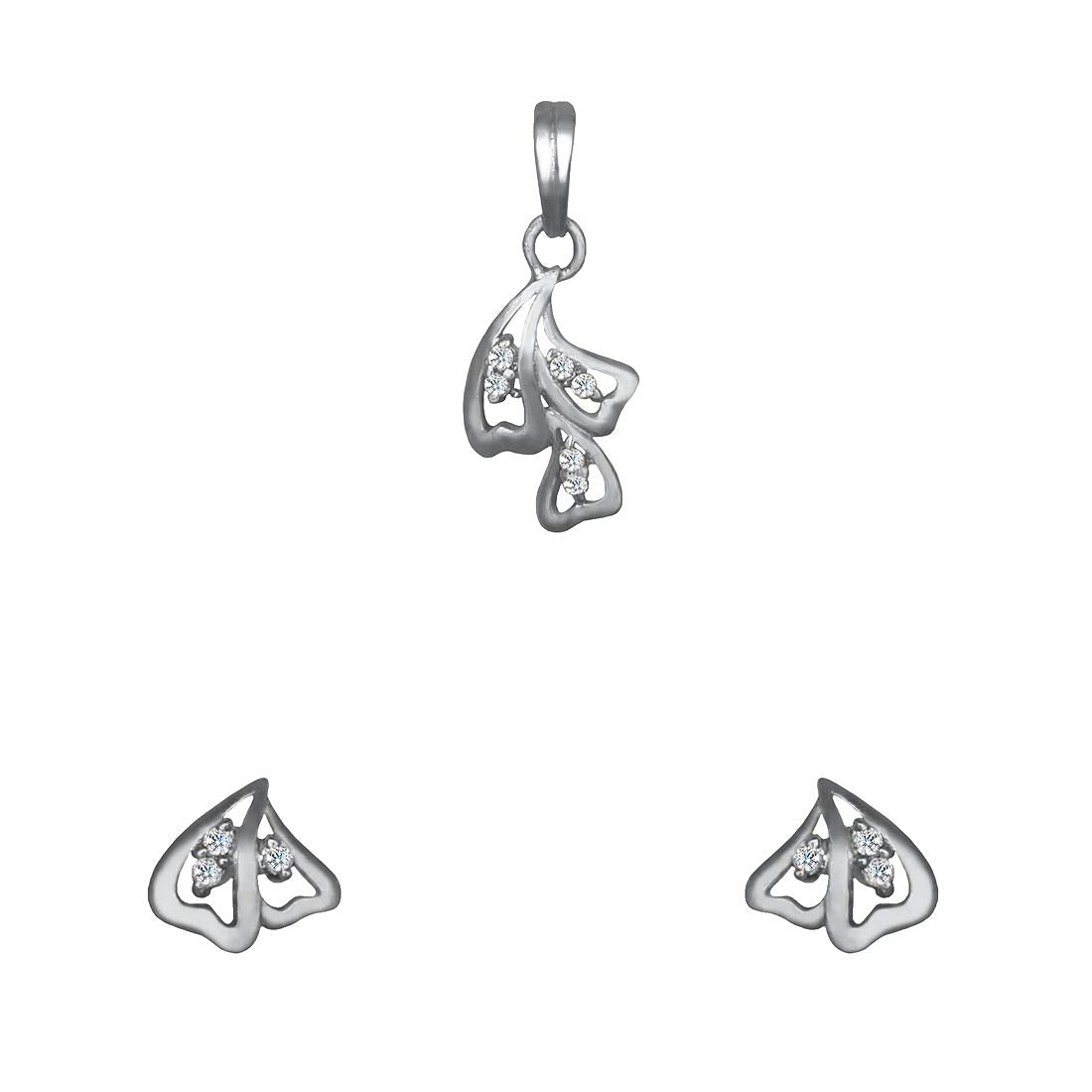 Pure 925 Sterling Silver Pendant With Studs (Earring) Jewellery Set for Women & Girls (SILVER RHODIUM)