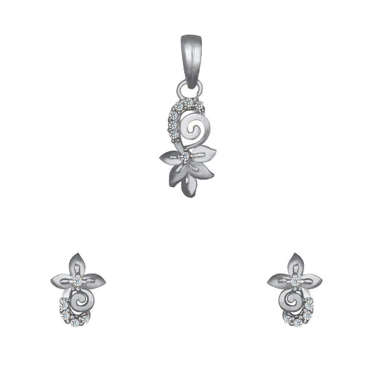 Pure 925 Sterling Silver Flower Shape Pendant With Studs (Earring) in Jewellery Set for Women & Girls (SILVER RHODIUM)