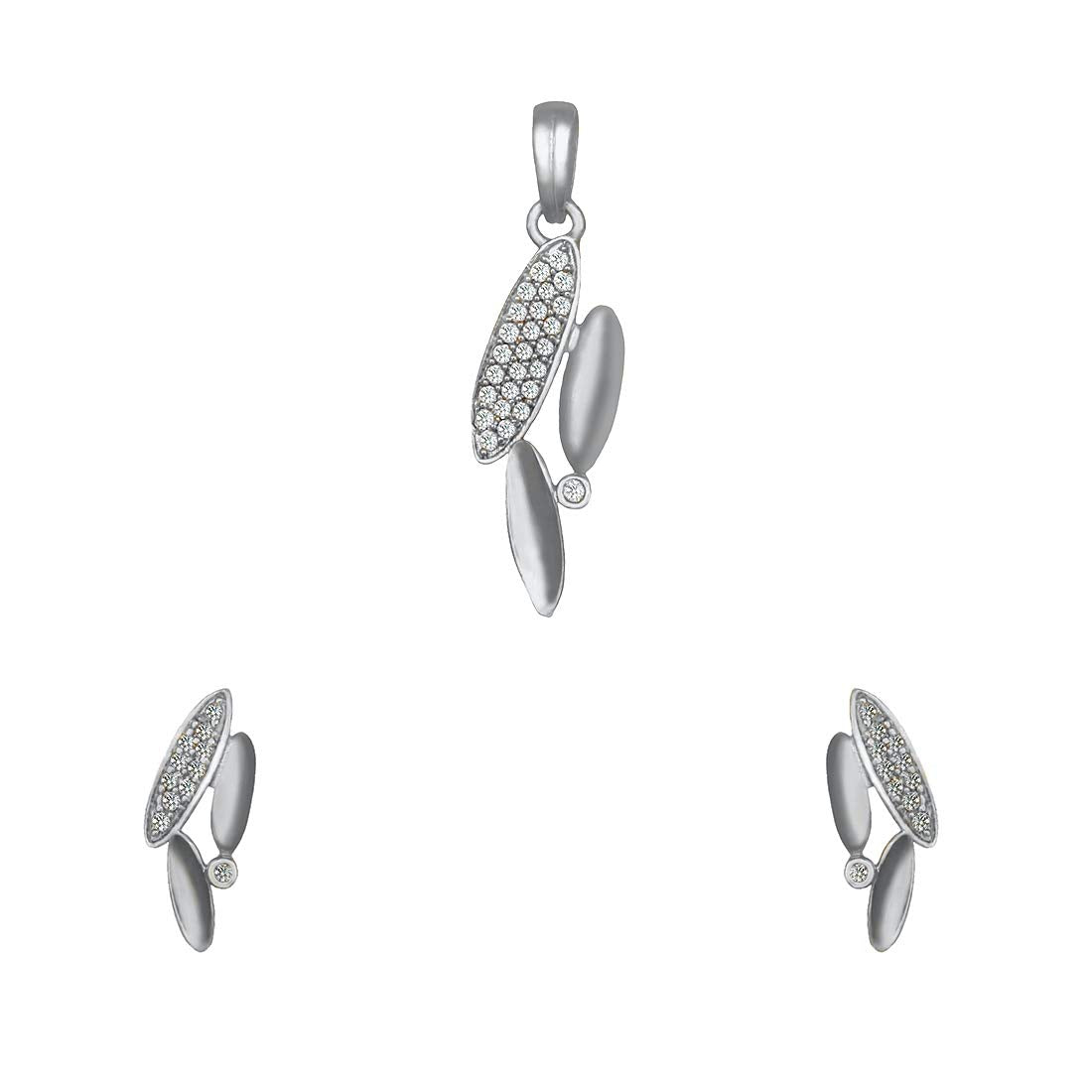 Pure 925 Sterling Silver Pendant With Studs (Earring) Jewellery Set for Women & Girls (SILVER RHODIUM)