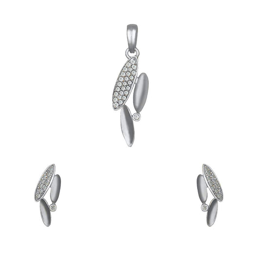 Pure 925 Sterling Silver Pendant With Studs (Earring) Jewellery Set for Women & Girls (SILVER RHODIUM)