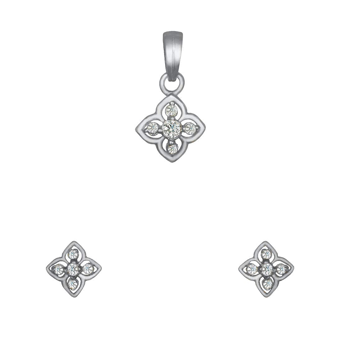 Pure 925 Sterling Silver Flower Shape Pendant With Studs (Earring) in Jewellery Set for Women & Girls (SILVER RHODIUM)