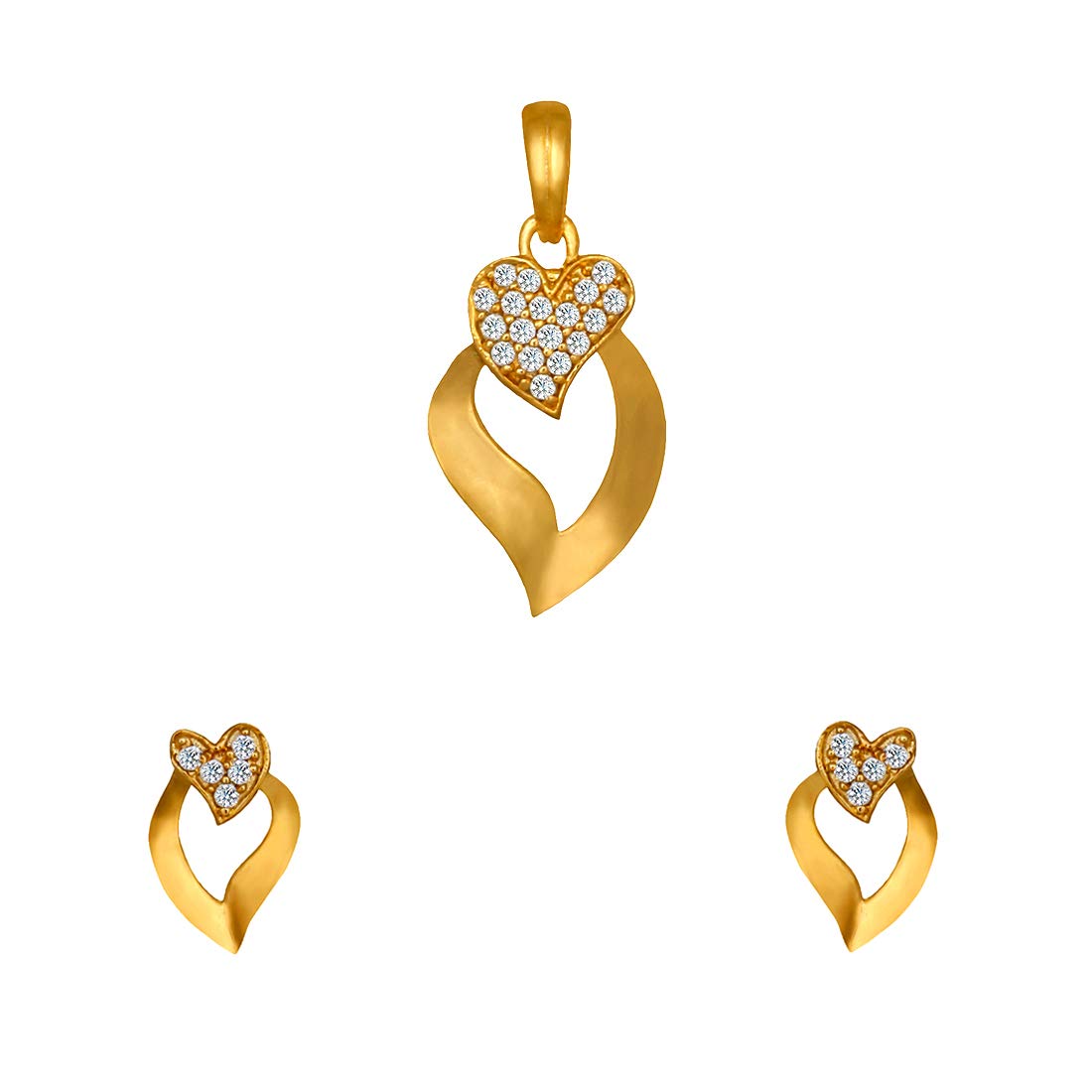 Pure 925 Sterling Silver Heart Shape Pendant With Studs (Earring) in Jewellery Set for Women & Girls (GOLD)