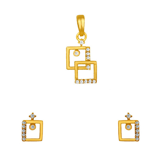 Pure 925 Sterling Silver Pendant With Studs (Earring) Jewellery Set for Women & Girls (Gold)