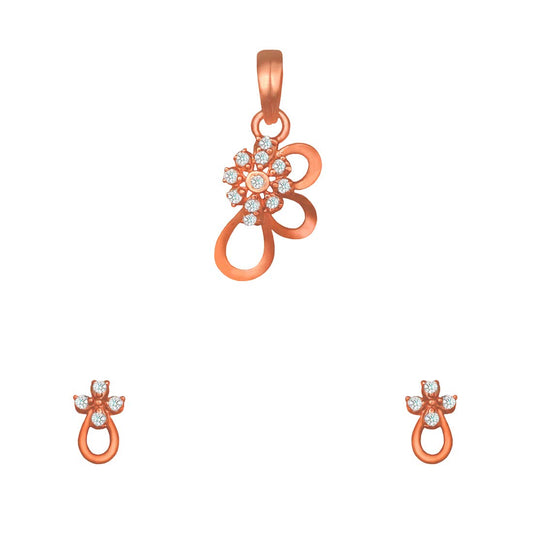 Pure 925 Sterling Silver Pendant With Studs (Earring) Jewellery Set for Women & Girls (ROSE GOLD)