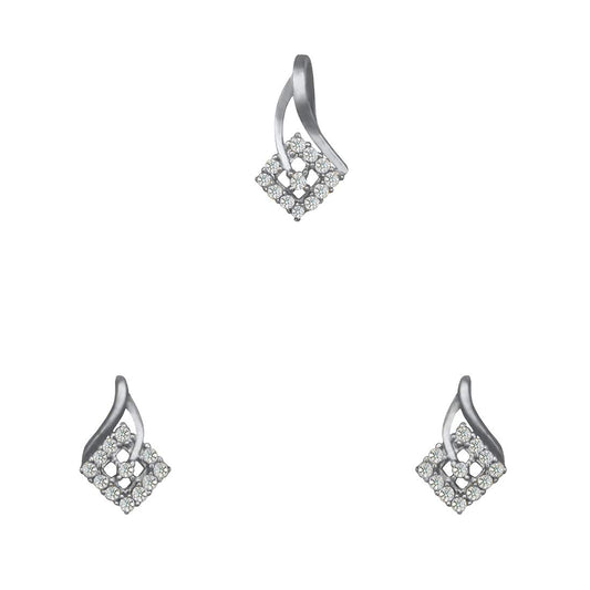 Pure 925 Sterling Silver Pendant With Studs (Earring) Jewellery Set for Women & Girls (SILVER RHODIUM)