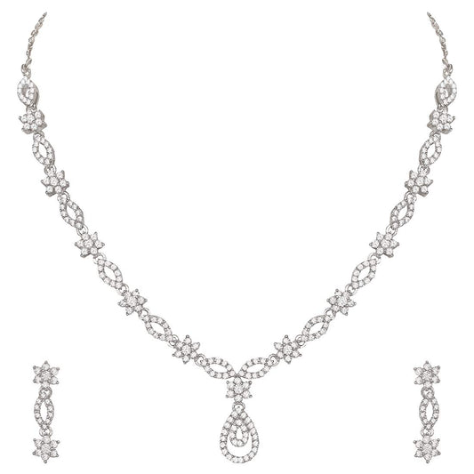 Pure 925 Sterling Silver Necklace Earrings Jewellery Set in Cubic Zirconia/CZ for Women & Girls (With Pure 925 Silver Push Back)