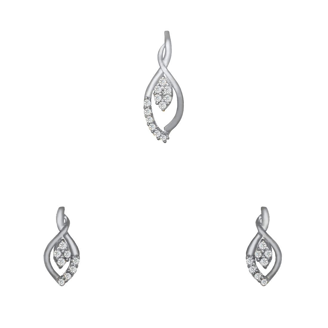 Pure 925 Sterling Silver Pendant With Studs (Earring) Jewellery Set for Women & Girls (SILVER RHODIUM)