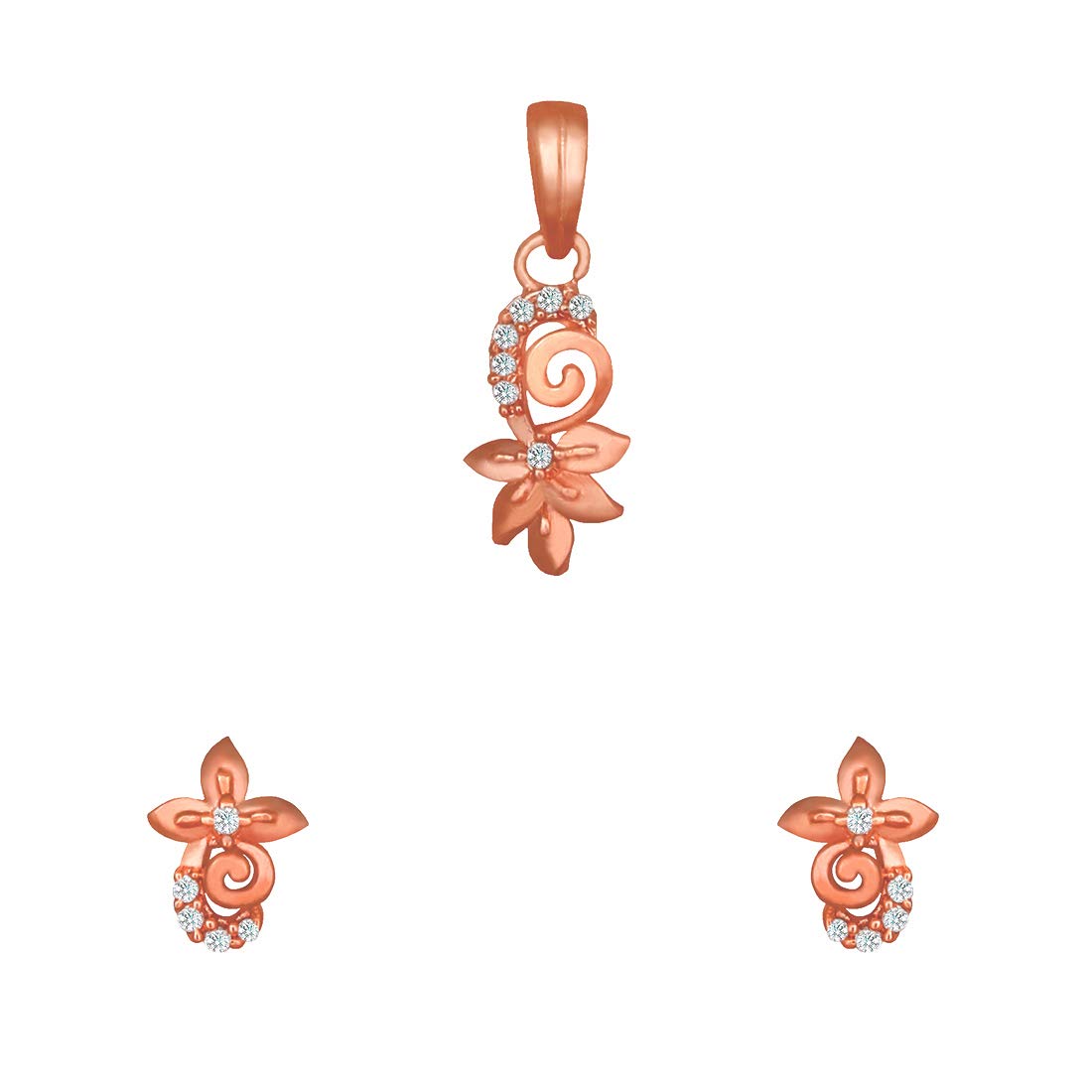 Pure 925 Sterling Silver Flower Shape Pendant With Studs (Earring) in Jewellery Set for Women & Girls (ROSE GOLD)