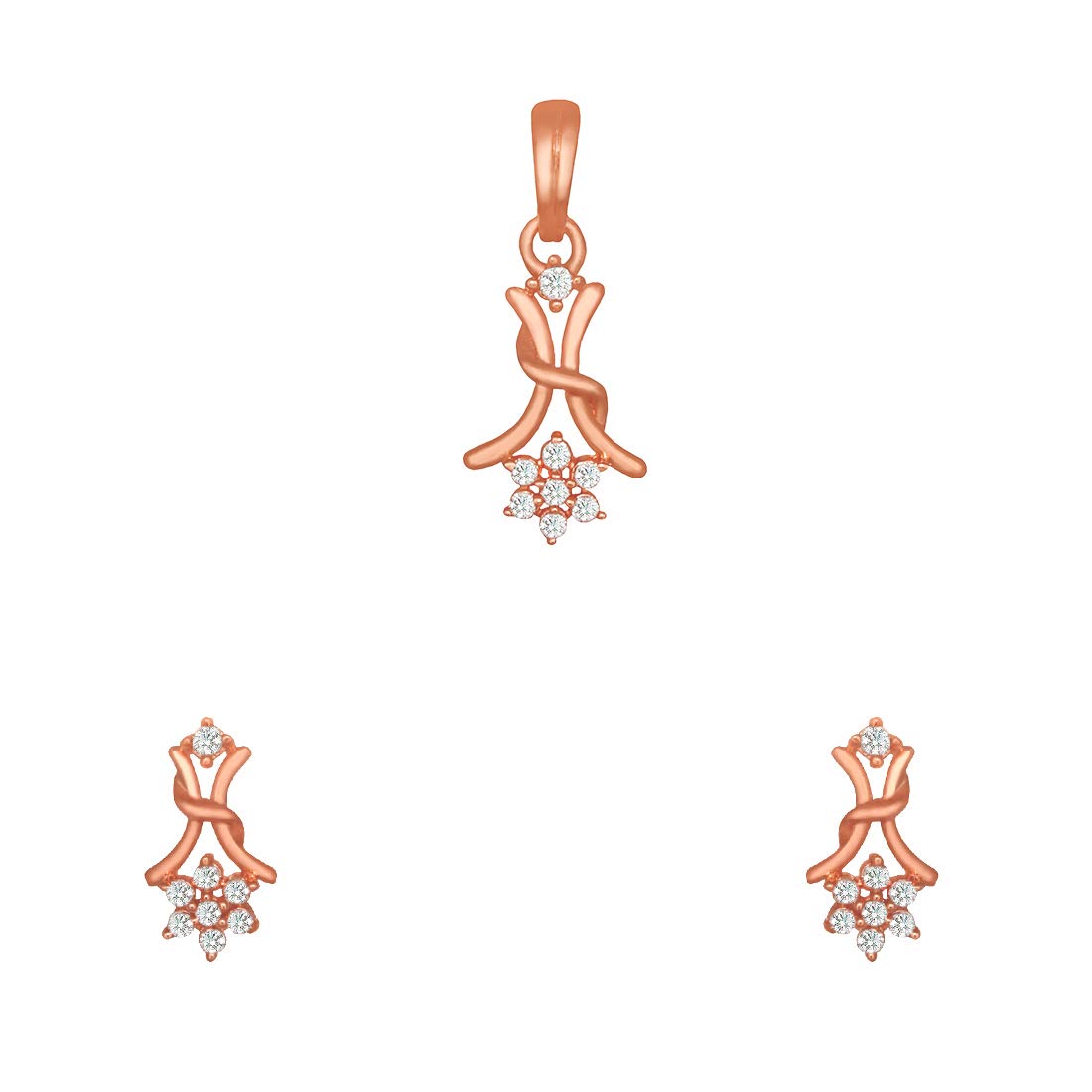 Pure 925 Sterling Silver Pendant With Studs (Earring) Jewellery Set for Women & Girls (Rose Gold)