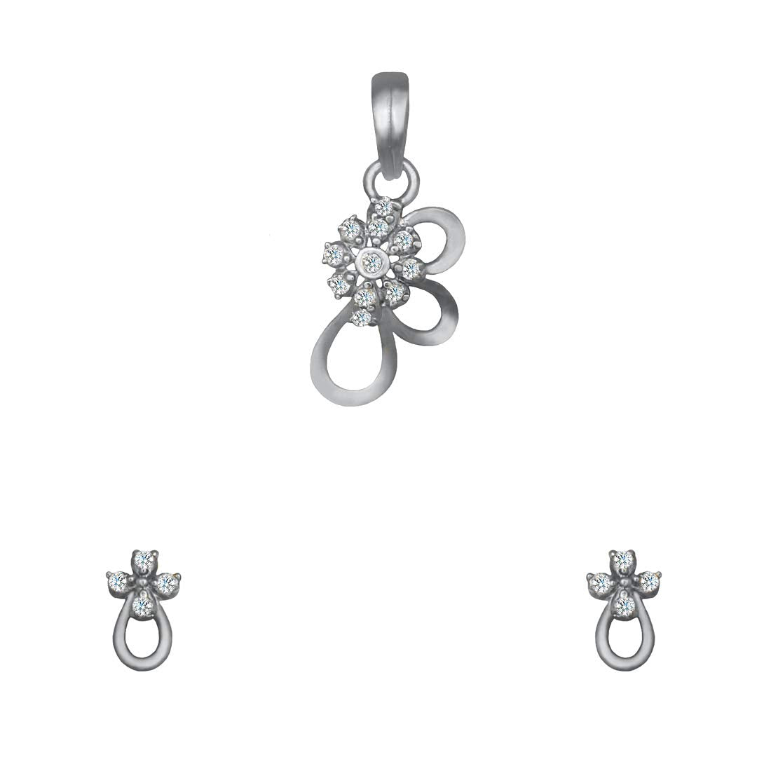 Pure 925 Sterling Silver Pendant With Studs (Earring) Jewellery Set for Women & Girls (SILVER RHODIUM)