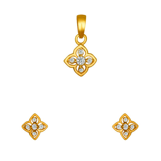 Pure 925 Sterling Silver Flower Shape Pendant With Studs (Earring) in Jewellery Set for Women & Girls (GOLD)