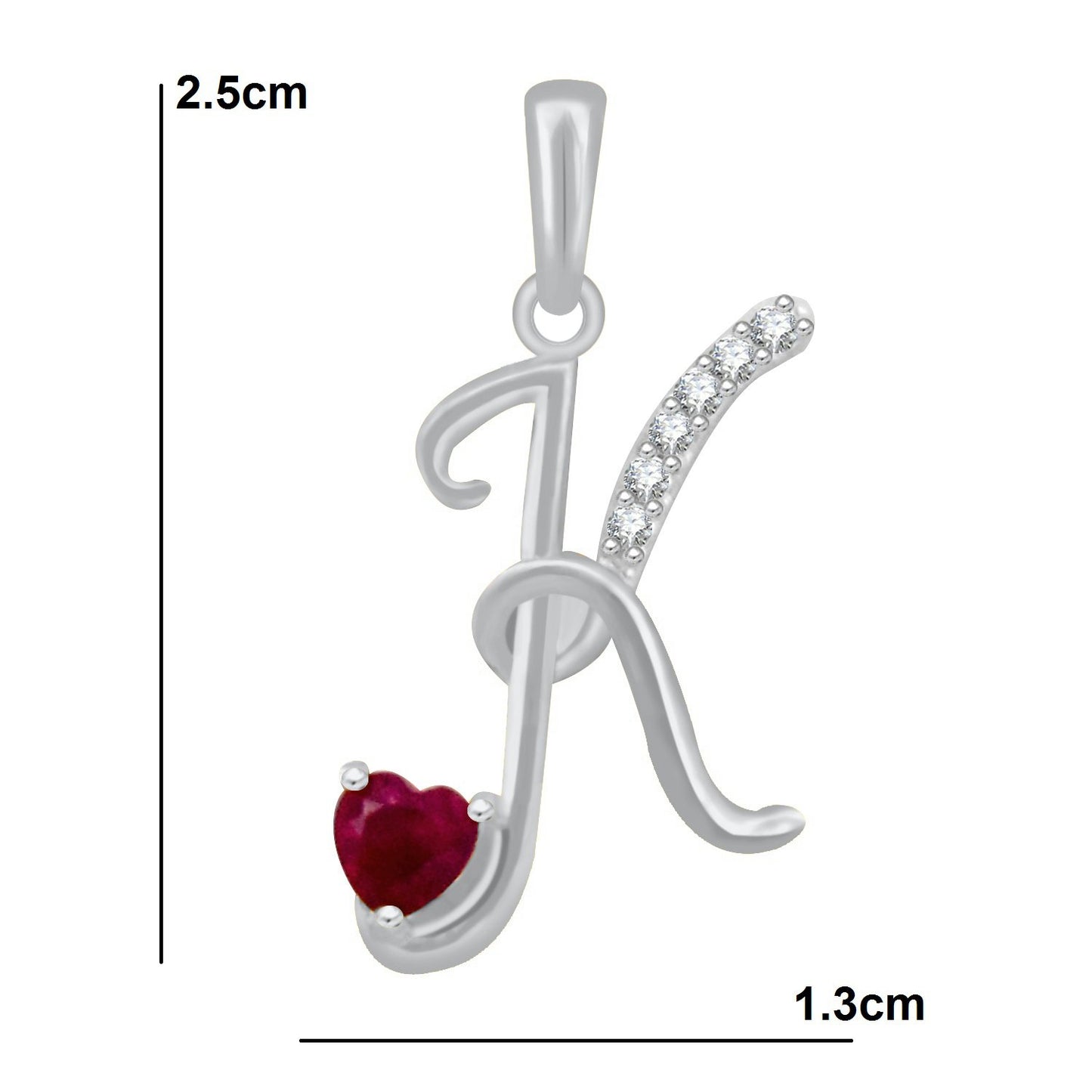 Pure 925 Sterling Silver Ruby Red Valentines Gifts Heart in CZ K Alphabet Letter Pendant