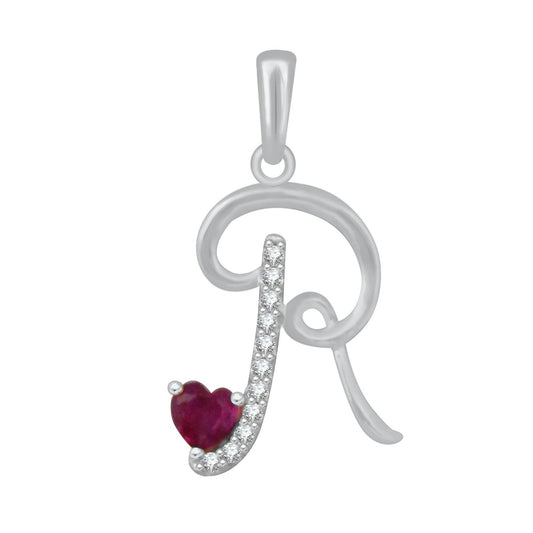 Pure 925 Sterling Silver Ruby Red Valentines Gifts Heart in CZ R Alphabet Letter Pendant