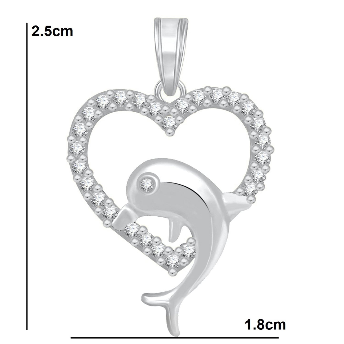 Pure 925 Sterling Silver Pendent Dolphin In Valentine Heart Shape CZ Pendant Locket Gift For Women, Girls & Baby Girls